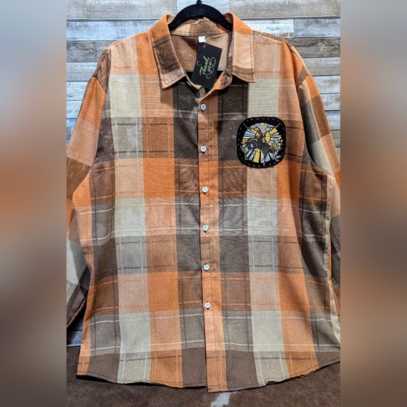 Coors Save A Horse Ride A Cowboy Upcycled Dip Dye Bleach Woven Button Down Shirt - Picture 12 of 15